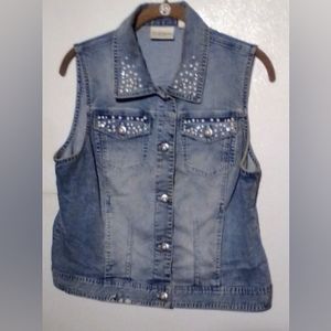 Chico's Platinum Adorned Denim Vest Size 1